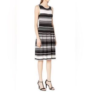Kate Spade Stripe Knit Pleated Dress Black White Knee Length Extra Small.